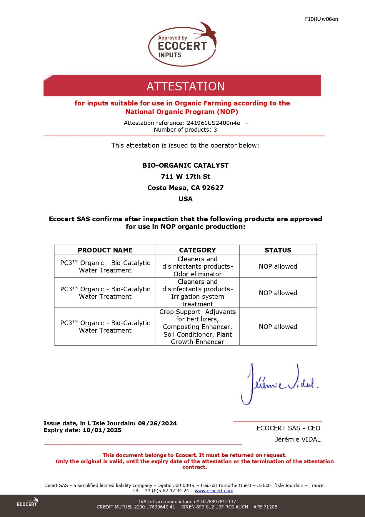 Ecocert - Organic - F10